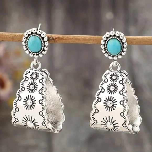 Silver Turquoise Earrings - Picture 2 of 4